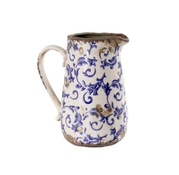 CARAFFA IN CERAMIICA CON DECORI BLU STILE SHABBY CHIC 17X12X18,5 CM