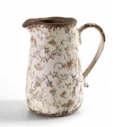 CARAFFA IN CERAMIICA CON DECORI BEIGE STILE SHABBY CHIC 17X12X18,5 CM