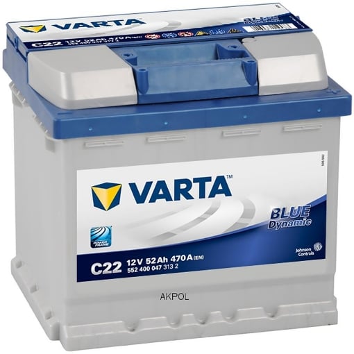 BATTERIA PER AUTO VARTA BLU DYNAMIC 52AH C22 17,5X 19X20,7 CM