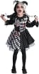 HARLEQUIN COSTUME HORROR GIRL ABITO BIANCO E NERO + CERCHIETTO ANNI 5-7