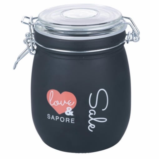 BARATTOLO LOVE&SAPORE PER IL SALE NERO 800 ML CON CHIUSURA ERMETICA Ø 9,5 X H. 14,5 CM IN VETRO SATINATO