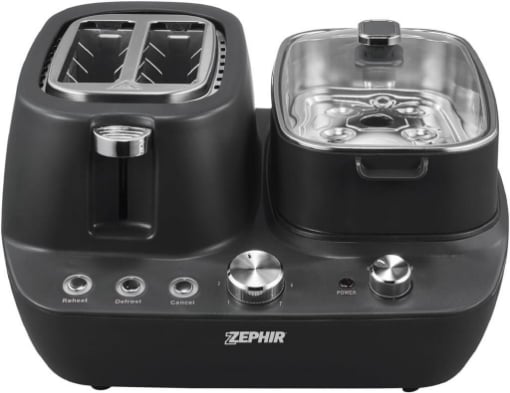 ZEPHIR BREAKFAST SET 5 IN 1 TOSTAPANE, CASSERUOLA SUPPORTO PER UOVA, PIASTRA E COTTURA A VAPORE 1600 WATT