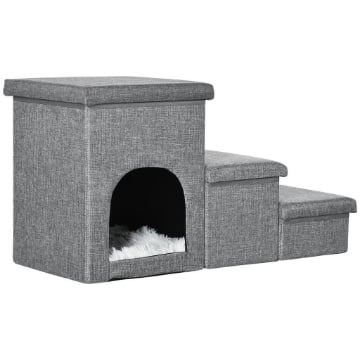 SCALETTA PER CANI E GATTI 10KG MAX 3 GRADINI CON CASETTA PER CANI 73X33X40CM