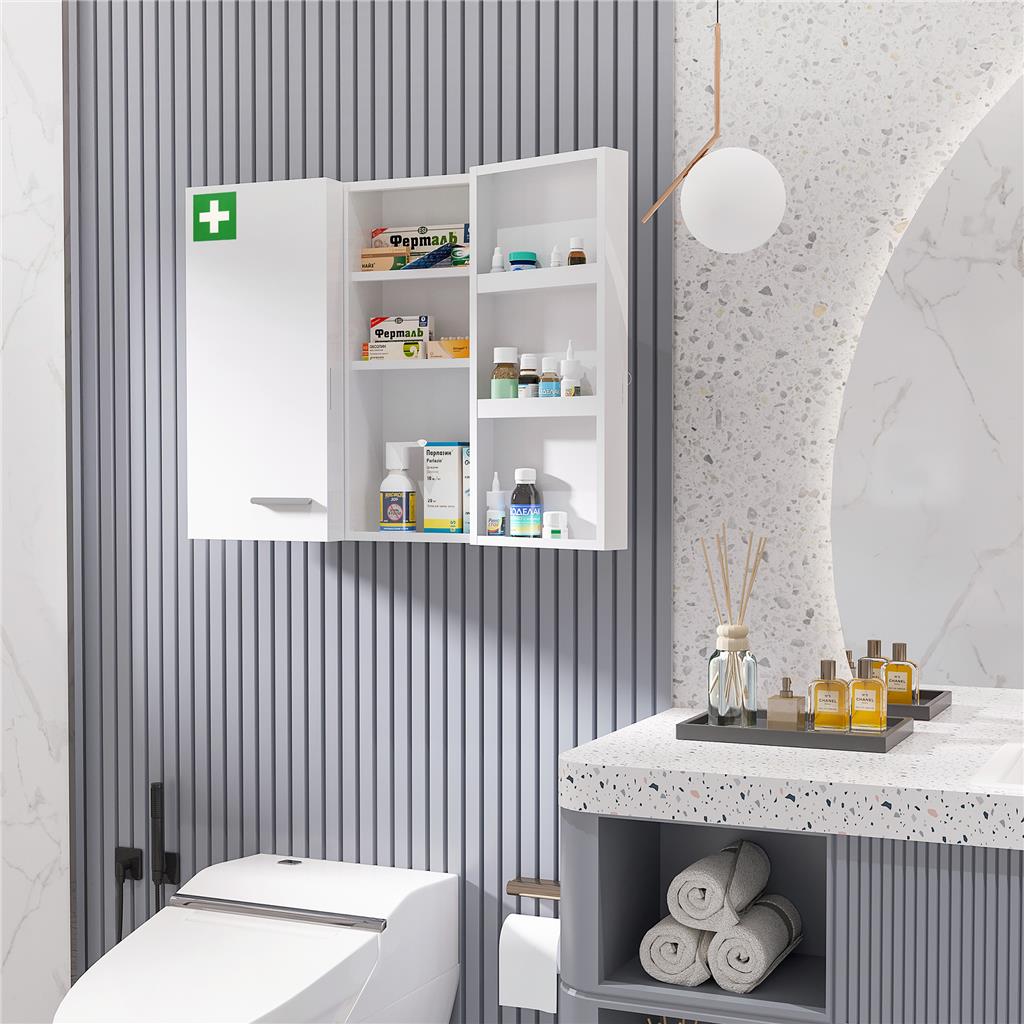 Armadietto per medicinali in legno composito beige con 4 ripiani Armadietti per medicina