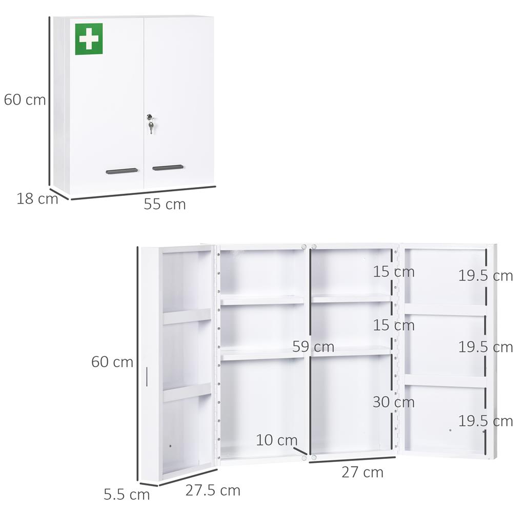 Armadietto Portamedicinale Con Specchio LED Retroilluminato – 40,6x66 Cm – Doppia Installazione A Parete