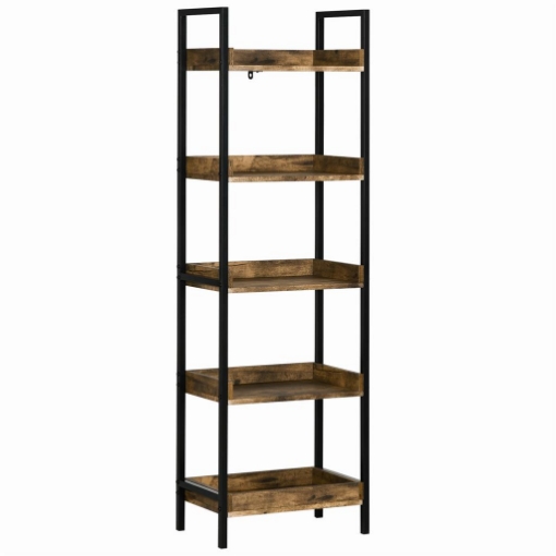 LIBRERIA STILE INDUSTRIALE 5 RIPIANI IN LEGNO E METALLO 48X30X155CM MARRONE