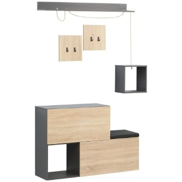 SET MOBILE DA INGRESSO CON ATTACCAPANNI 120X32X78 CM GRIGIO E NATURALE