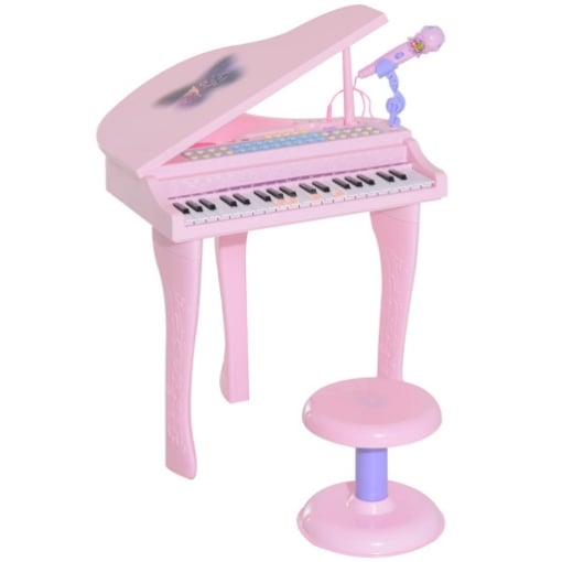 MINI PIANOFORTE GIOCATTOLO PER BAMBINI CON MICROFONO E SGABELLO ROSA