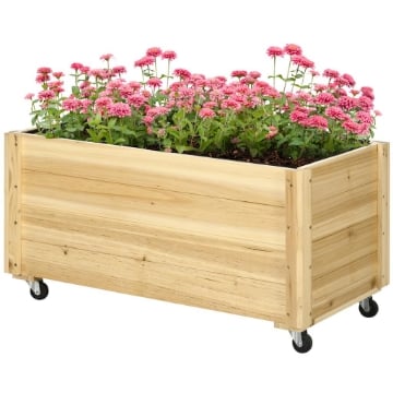 FIORIERA DA GIARDINO CON FORO DI DRENAGGIO E ROTELLE, IN LEGNO DI ABETE, 89X48X47 CM