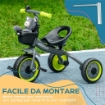 TRICICLO PER BAMBINI DA 2-5 ANNI CON SEDUTA REGOLABILE E CAMPANELLO, 70.5X50X58CM, NERO