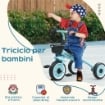 TRICICLO PER BAMBINI DA 2-5 ANNI CON SEDUTA REGOLABILE E CAMPANELLO, 70.5X50X58CM, BLU