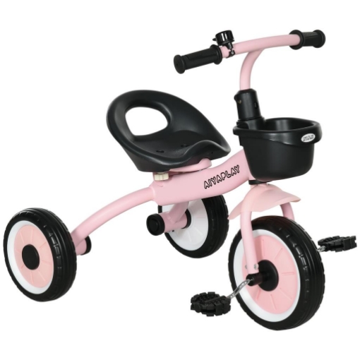 TRICICLO PER BAMBINI DA 2-5 ANNI CON SEDUTA REGOLABILE E CAMPANELLO, 70.5X50X58CM, ROSA