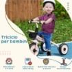 TRICICLO PER BAMBINI DA 2-5 ANNI CON SEDUTA REGOLABILE E CAMPANELLO, 70.5X50X58CM, ROSA