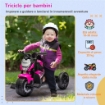 TRICICLO ELETTRICO PER BAMBINI 18-36 MESI 3 IN 1 CON FARI, MUSICA E CLACSON, IN PP E ACCIAIO, 75X43X47 CM, ROSA