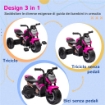 TRICICLO ELETTRICO PER BAMBINI 18-36 MESI 3 IN 1 CON FARI, MUSICA E CLACSON, IN PP E ACCIAIO, 75X43X47 CM, ROSA