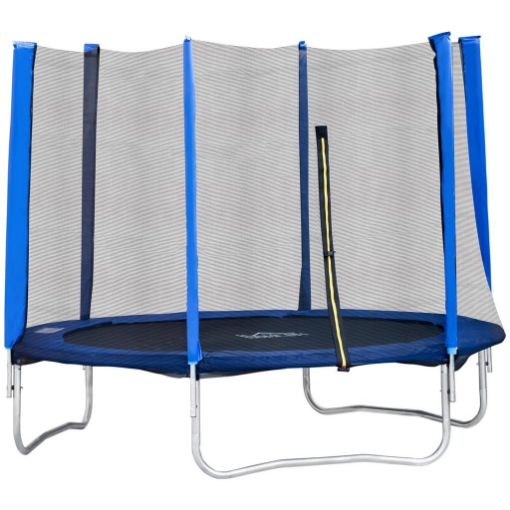 TRAMPOLINO ELASTICO ESTERNI CON RETE DI SICUREZZA E PALI IMBOTTITI PER ADULTI E BAMBINI, 244X244X205CM