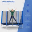 TRAMPOLINO ELASTICO ESTERNI CON RETE DI SICUREZZA E PALI IMBOTTITI PER ADULTI E BAMBINI, 244X244X205CM