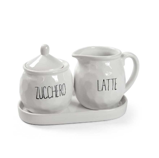 SET LATTIERA E ZUCCHIERA CON VASSOIO IN CERAMICA 19X11X2 CM IN COLORE BIANCO