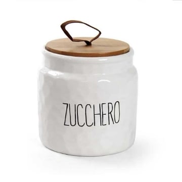 BARATTOLO MODELLO ONDULATO PER ZUCCHERO 14 CM BIANCO CON TAPPO IN LEGNO