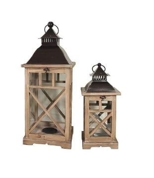 MA MAISON SET 2 LANTERNE MODELLO STRASBURGO IN LEGNO E ACCIAIO CON VETRO E PORTA CANDELA COLORE SCURO OKX