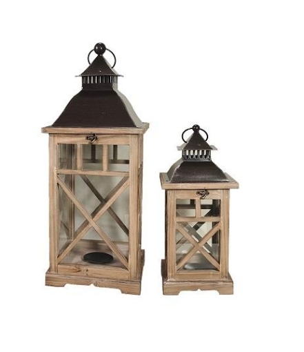 MA MAISON SET 2 LANTERNE MODELLO STRASBURGO IN LEGNO E ACCIAIO CON VETRO E PORTA CANDELA COLORE SCURO OKX