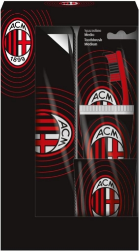 AC MILAN COFANETTO REGALO PER L'IGIENE ORALE DENTIFRICIO 75 ML + SPAZZOLINO + COPPETTA PER SPAZZOLINO + BORSA PER COSMETICI