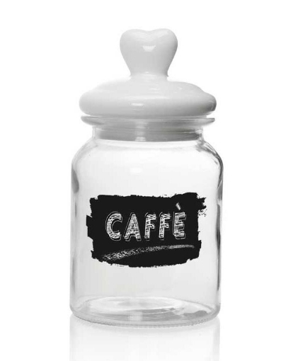 BARATTOLO IN VETRO CON TAPPO IN CERAMICA A CUORE DA 1000 ML 11X21 CM CAFFE' 