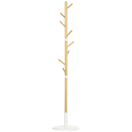 ALBERO APPENDIABITI A 8 GANCI CON BASE ROTONDA IN BAMB¨, LEGNO E METALLO, Ï37.8X175.6 CM, COLOR LEGNO E BIANCO