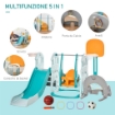 5 IN 1 SCIVOLO E ALTALENA PER BAMBINI A PARTIRE DAI 18 MESI CON 2 CANESTRI DA BASKET PORTA DI CALCIO CON ALTEZZA REGOLABILE INTERNO ED ESTERNO 210X186X133 CM MULTICOLORE