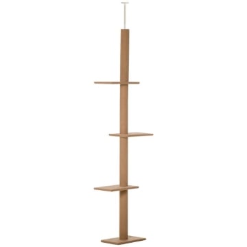 ALBERO TIRAGRAFFI PER GATTI A 4 LIVELLI, FISSAGGIO A SOFFITTO REGOLABILE, 43X27X228-260CM