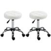  SGABELLO GIREVOLE ROTONDO CON RUOTE, ALTEZZA REGOLABILE E RIVESTIMENTO IN FINTA PELLE, BIANCO