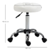  SGABELLO GIREVOLE ROTONDO CON RUOTE, ALTEZZA REGOLABILE E RIVESTIMENTO IN FINTA PELLE, BIANCO