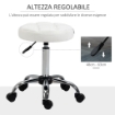  SGABELLO GIREVOLE ROTONDO CON RUOTE, ALTEZZA REGOLABILE E RIVESTIMENTO IN FINTA PELLE, BIANCO