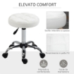  SGABELLO GIREVOLE ROTONDO CON RUOTE, ALTEZZA REGOLABILE E RIVESTIMENTO IN FINTA PELLE, BIANCO