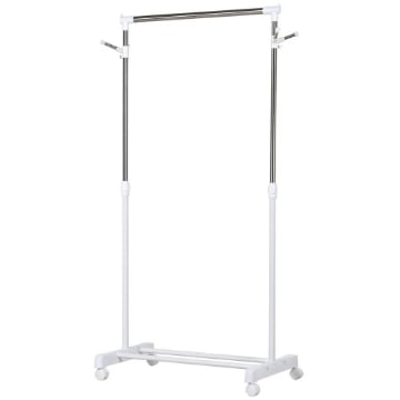 APPENDIABITI STENDER AD ALTEZZA REGOLABILE CON FONDO PORTAOGGETTI E 4 RUOTE, 68.5X42X87-145 CM