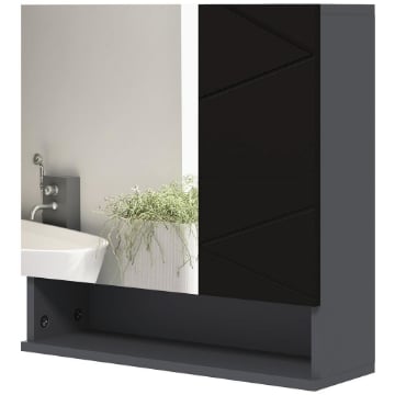 ARMADIETTO CON SPECCHIERA BAGNO A 2 ANTE E MENSOLE REGOLABILI IN LEGNO, 55X17X55CM, NERO