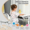 BANCO SCUOLA PER BAMBINI 6-12 ANNI CON SEDIA E ALTEZZA REGOLABILE, PIANO INCLINABILE, 66X47X52-77 CM, GRIGIO