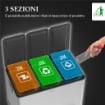 BIDONE IMMONDIZIA A 3 SEZIONI DA 20L CON CHIUSURA SILENZIOSA, IN ACCIAIO INOX E PP, 61.9X36.6X56.7 CM