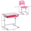 BANCO SCUOLA PER BAMBINI 6-12 ANNI CON SEDIA E ALTEZZA REGOLABILE, PIANO INCLINABILE, 66X47X52-77 CM, ROSA