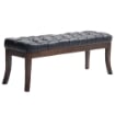 PANCA FONDO LETTO IMBOTTITA CON DESIGN A BOTTONI E GAMBE RICURVE, IN PELLE PU E LEGNO, 120X38X46 CM, NERO