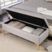 PANCA CONTENITORE FONDO LETTO CON TESSUTO VELLUTATO E GAMBE DORATE, 120X44X44.5CM, GRIGIO CHIARO