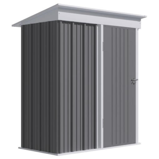 CASETTA DA GIARDINO PORTA ATTREZZI IN ACCIAIO CON PORTA BLOCCABILE, 161X95X163/181CM, GRIGIO