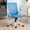 SEDIA ERGONOMICA GIREVOLE AD ALTEZZA REGOLABILE CON BRACCIOLI, 54X54X89-99 CM, BIANCA E AZZURRA