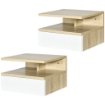 SET DA 2 COMODINI SOSPESI CON CASSETTO E RIPIANO SUPERIORE, IN LEGNO, 35X32X22.5 CM, BIANCO E ROVERE