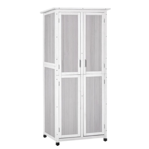 CASETTA PORTA ATTREZZI IN LEGNO DI ABETE A 3 LIVELLI CON TETTO IN BITUME, 77X58X175 CM, GRIGIO