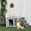 CASETTA PER CANI CON TERRAZZA SCALETTA E FINESTRA 121X77X78CM GRIGIO CHIARO