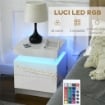 COMODINO CON LUCE LED RGB E 2 CASSETTI, 4 MODALITÀ DI LUCE E 16 COLORI, 45X35X52CM, BIANCO