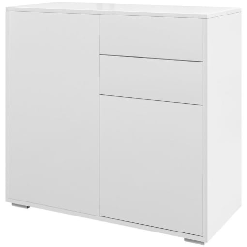 CREDENZA MODERNA CON 2 ARMADIETTI E 2 CASSETTI CON APERTURA A PRESSIONE, 79X36X74CM, BIANCO LUCIDO