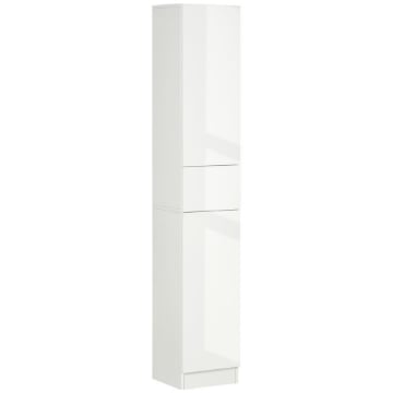 COLONNA BAGNO CON CASSETTO E 2 ARMADIETTI BIANCO LUCIDO, 30X28X170CM