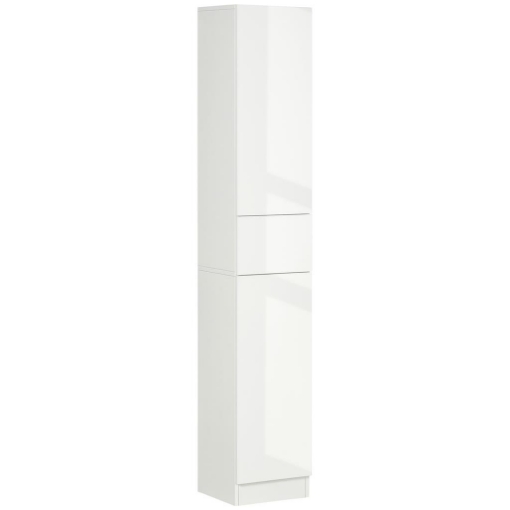 COLONNA BAGNO CON CASSETTO E 2 ARMADIETTI BIANCO LUCIDO, 30X28X170CM